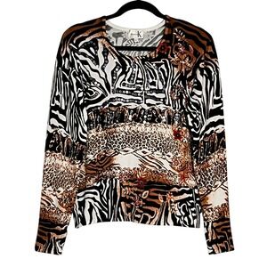 Shana K Womens Sweater Top XL Animal Print Long Sleeve Shirt Sequins Embellished